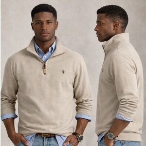 NWT Polo Ralph Lauren 4LT Big & Tall Tan Beige Luxury Jersey 1/4 Zip Pullover